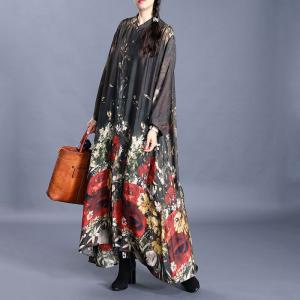 Colorful Printing Vintage Shirt Dress Elegant Maxi Outerwear