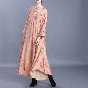 Pankou Buttons Printed Elegant Dress Loose Chinese Cheongsam