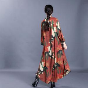 Pankou Buttons Printed Elegant Dress Loose Chinese Cheongsam