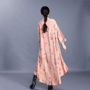 Pankou Buttons Printed Elegant Dress Loose Chinese Cheongsam