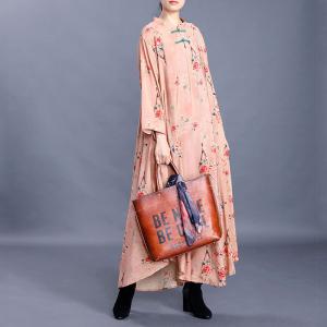 Pankou Buttons Printed Elegant Dress Loose Chinese Cheongsam