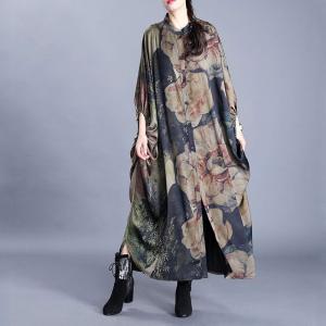 Bat Sleeve Plus Size Moroccan Caftan Dress Printed Black Dress