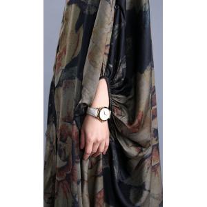 Bat Sleeve Plus Size Moroccan Caftan Dress Printed Black Dress