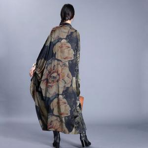 Bat Sleeve Plus Size Moroccan Caftan Dress Printed Black Dress