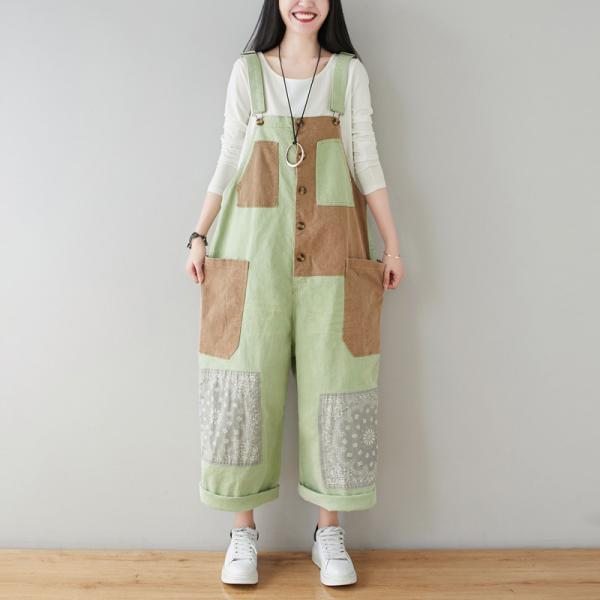 Contrast Color Big Pocket Korean Overalls Summer Bib Overalls for Women