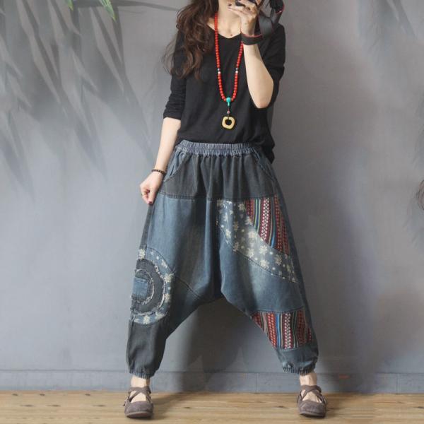 Contrast Colors Harem Jeans Tribe Patchwork Denim Harem Pants