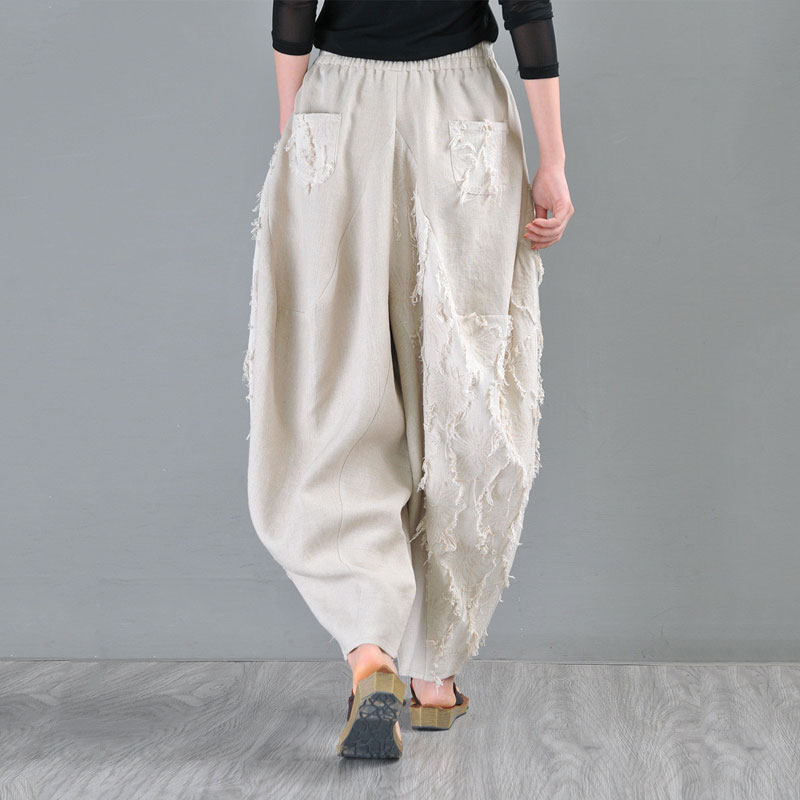Summer Style Linen Fringed Pants Custom Designer Balloon Pants in Beige ...