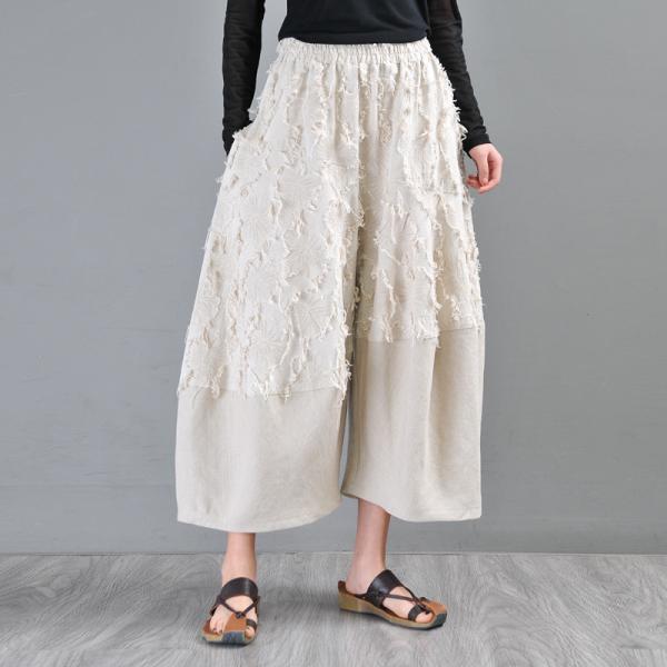 Relax-Fit Dew Retting Linen Tassel Pants Super Comfortable Wide Leg Trousers