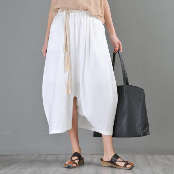 Beach Fashion Linen Harem Culottes Rope Belted Resort Attire