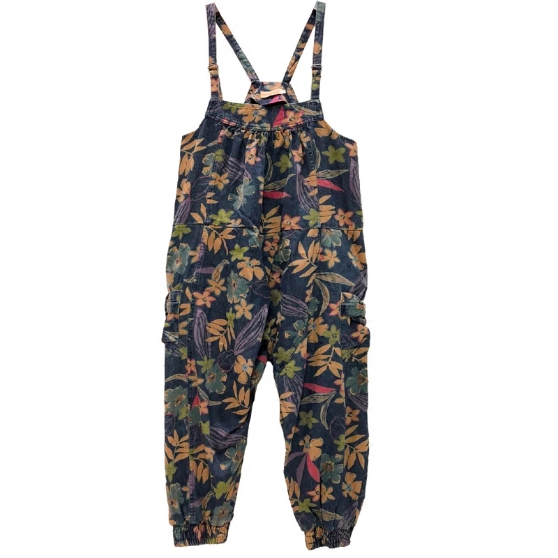 Vintage Leaf Pattern Summer Overalls Womens Bib Overalls in Flowers One ...