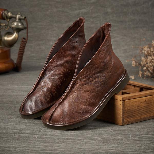 Cowhide Leather Ankle Boots Vintage Designer Boots for Women