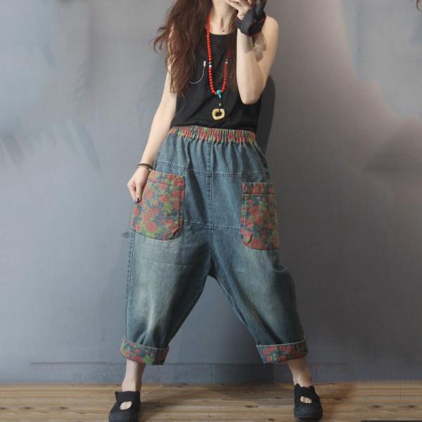 Printed Straight Pockets Baggy Jeans Womens Vintage Mom Jeans