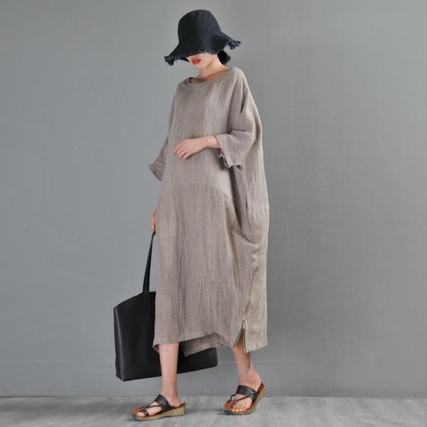 Basic Style Plus Size Linen Dress Half Sleeve Beach Dress
