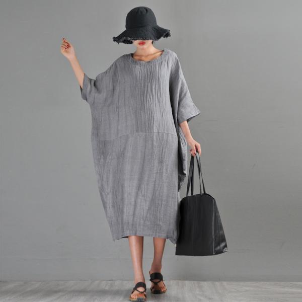 Side Zip Gray Flax Clothing Summer Large Casual Caftan