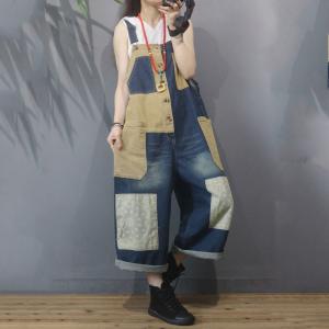 Cloth Patchwork Baggy Bib Overalls Vintage Jean Overalls