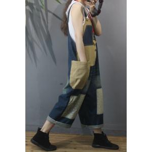 Cloth Patchwork Baggy Bib Overalls Vintage Jean Overalls