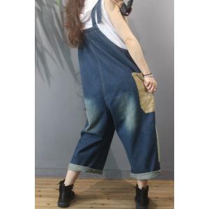 Cloth Patchwork Baggy Bib Overalls Vintage Jean Overalls