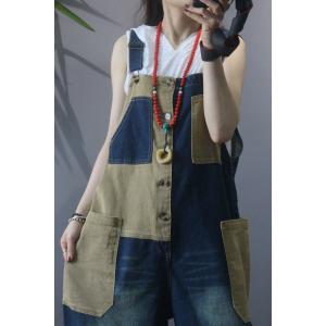 Cloth Patchwork Baggy Bib Overalls Vintage Jean Overalls