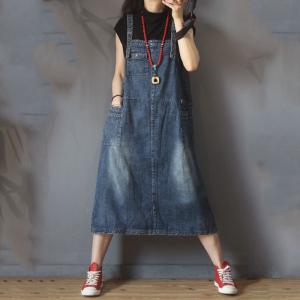 Korean Style Denim A-Line Dress Loose Overall Dress