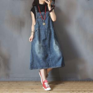 Korean Style Denim A-Line Dress Loose Overall Dress
