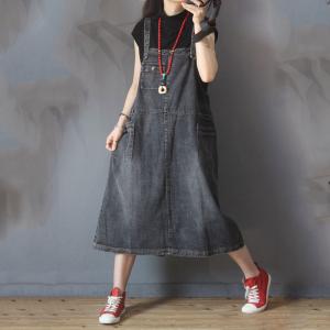 Korean Style Denim A-Line Dress Loose Overall Dress