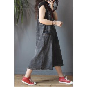 Korean Style Denim A-Line Dress Loose Overall Dress