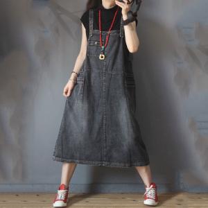 Korean Style Denim A-Line Dress Loose Overall Dress