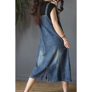Korean Style Denim A-Line Dress Loose Overall Dress