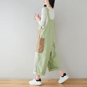 Contrast Color Big Pocket Korean Overalls Summer Bib Overalls for Women