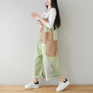 Contrast Color Big Pocket Korean Overalls Summer Bib Overalls for Women