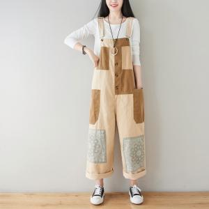 Contrast Color Big Pocket Korean Overalls Summer Bib Overalls for Women