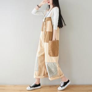 Contrast Color Big Pocket Korean Overalls Summer Bib Overalls for Women