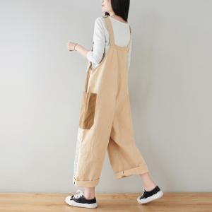 Contrast Color Big Pocket Korean Overalls Summer Bib Overalls for Women