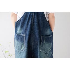 Button Down Distressed Overalls Baggy Denim One-Piece Trousers