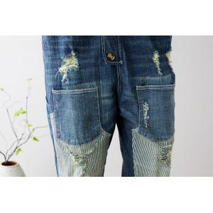 Button Down Distressed Overalls Baggy Denim One-Piece Trousers