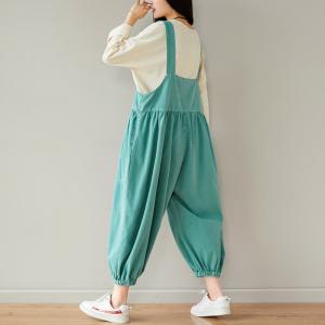 Pastel Color Balloon Leg Overalls Open Back Cotton Linen Dungarees