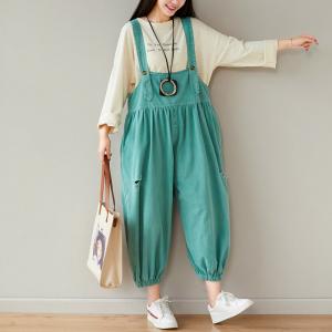 Pastel Color Balloon Leg Overalls Open Back Cotton Linen Dungarees