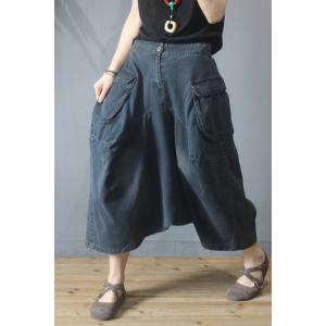 Street Style Black Thai Harem Pants Denim Hippie Pants for Women