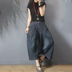 Street Style Black Thai Harem Pants Denim Hippie Pants for Women