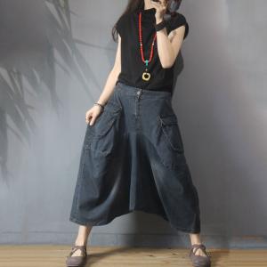 Street Style Black Thai Harem Pants Denim Hippie Pants for Women
