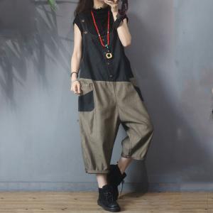 Black Contrast Harem Overalls Denim One-Piece Trousers