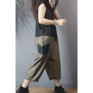 Black Contrast Harem Overalls Denim One-Piece Trousers