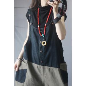 Black Contrast Harem Overalls Denim One-Piece Trousers