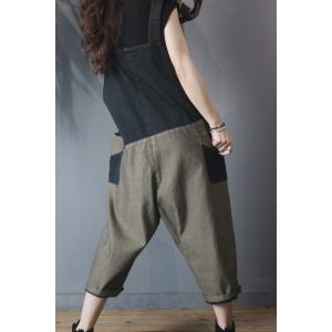 Black Contrast Harem Overalls Denim One-Piece Trousers