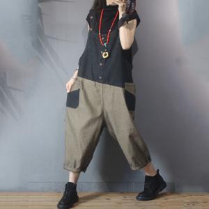 Black Contrast Harem Overalls Denim One-Piece Trousers