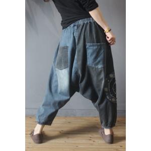 Contrast Colors Harem Jeans Tribe Patchwork Denim Harem Pants