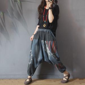 Contrast Colors Harem Jeans Tribe Patchwork Denim Harem Pants