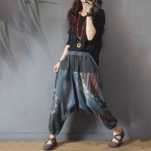 Contrast Colors Harem Jeans Tribe Patchwork Denim Harem Pants