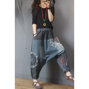 Contrast Colors Harem Jeans Tribe Patchwork Denim Harem Pants