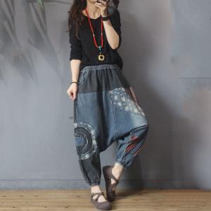 Contrast Colors Harem Jeans Tribe Patchwork Denim Harem Pants